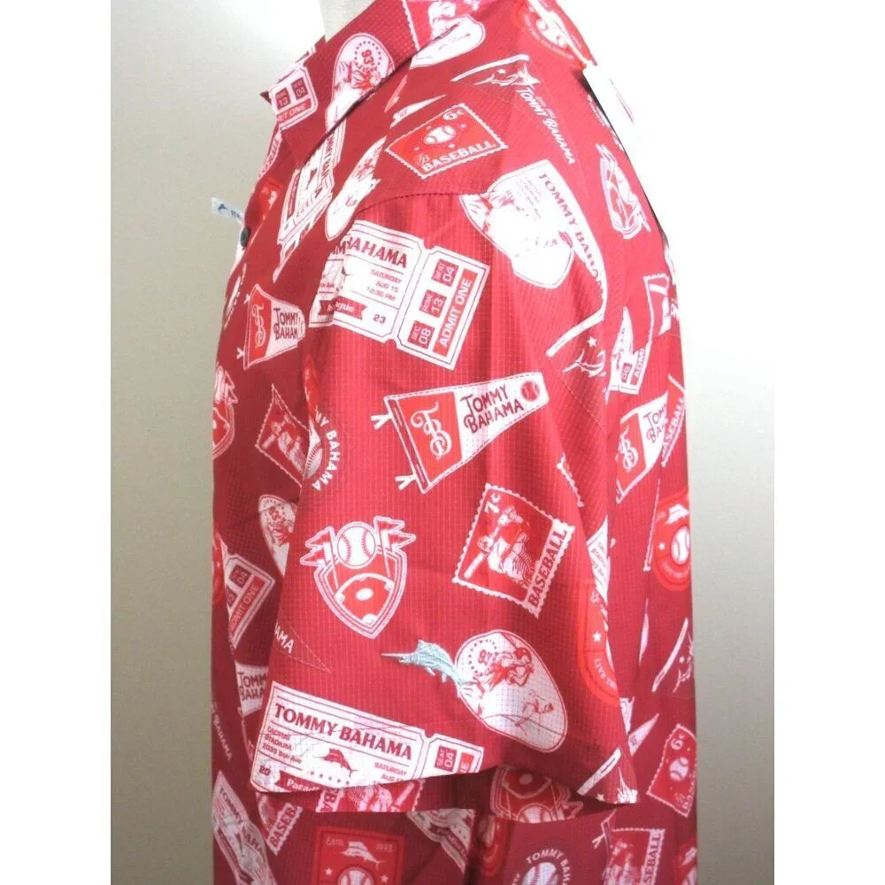 Tommy Bahama Men's SS Big Hitter Baseball Button Up Shirt Chili Pepper Red NWT - Picture 8 of 8